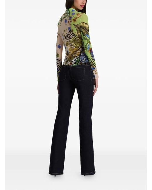 Alice + Olivia Green Jade Floral-Print Mesh Shirt
