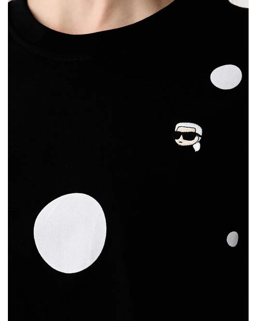 Karl Lagerfeld Black Polka-Dot Logo-Patch T-Shirt