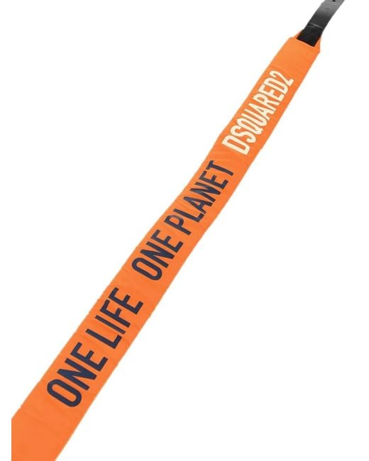 DSquared² Orange Logo-Print Leather-Trim Belt for men