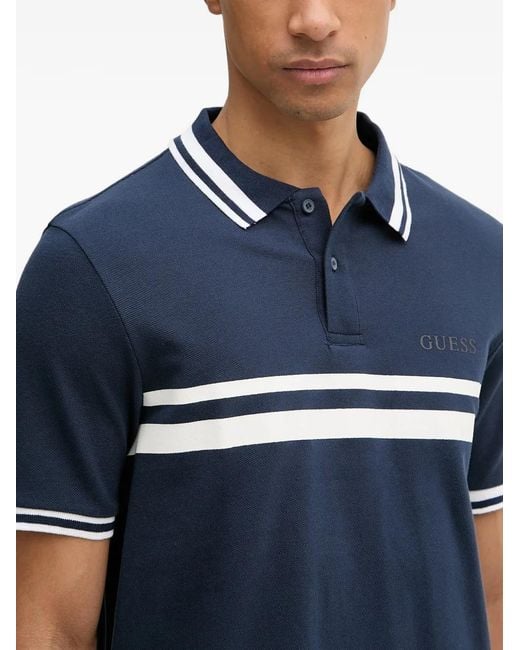 Guess Blue Striped-Detail Polo Shirt for men
