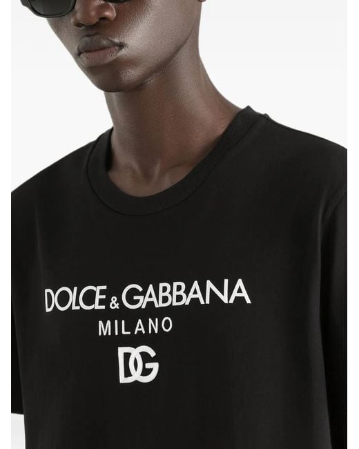 Dolce & Gabbana Black Dg Embroidered T-Shirt With Lettering Logo Print for men