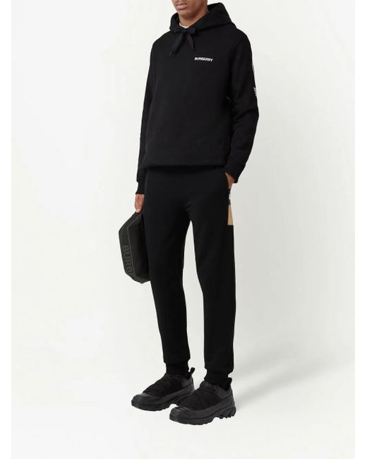 Burberry Black Check Panel Cotton Jogging Pants for men