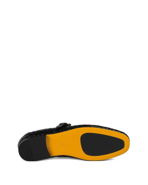 Doucal's Black Woven-Leather Buckle Ballet Flats