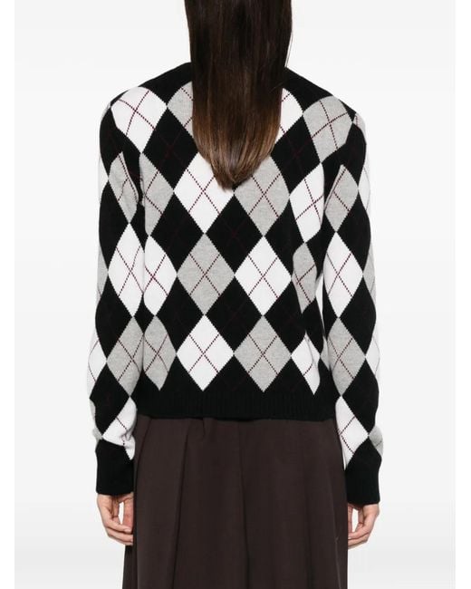 Lisa Yang Black Argyle-Knit Cashmere Sweater