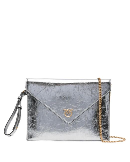 Pinko メタリックレザークラッチバッグ S Gray