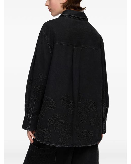Ganni Black Broderie-Anglaise Denim Shirt