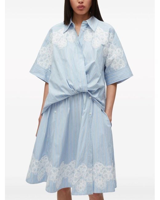 3.1 Phillip Lim Blue Pinstripe Lace-trim Shirtdress