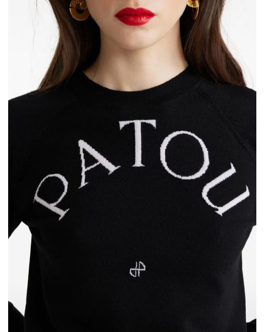 Patou Black Logo-Embroidered Wool Sweater