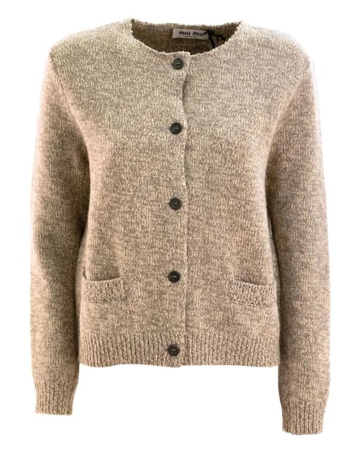 トップス john smedley crew neck cardigan miumiu Miu Miu Crew-Neck Cardigan in Natural | Lyst UK