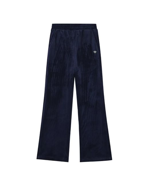 Chocoolate Blue Heart-Plaque Velour Track Pants