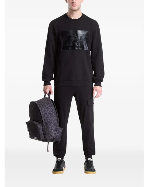 EA7 Black Logo-Patch Long-Sleeve Sweater for men