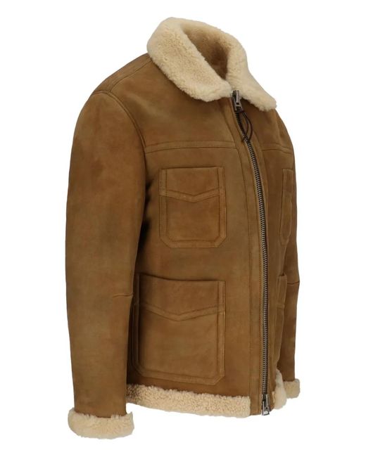 Tom Ford Brown Shearling-Collared Pocket Jacket