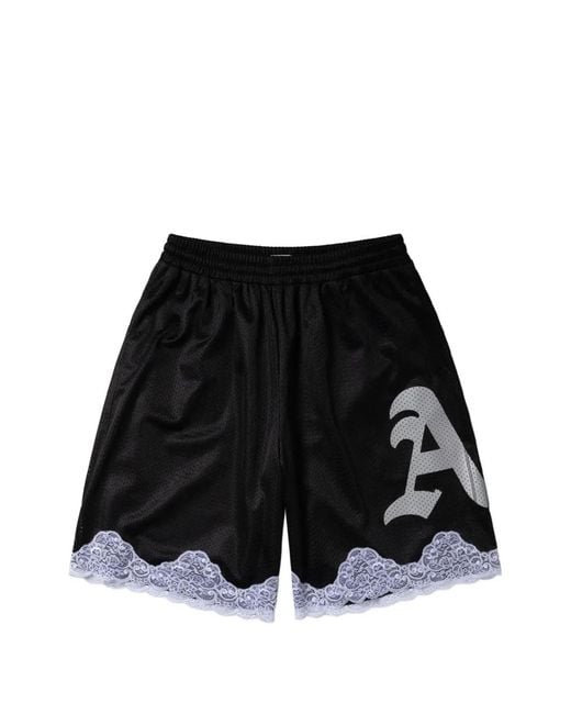 Aries Black Lace-Trim Airtex Shorts