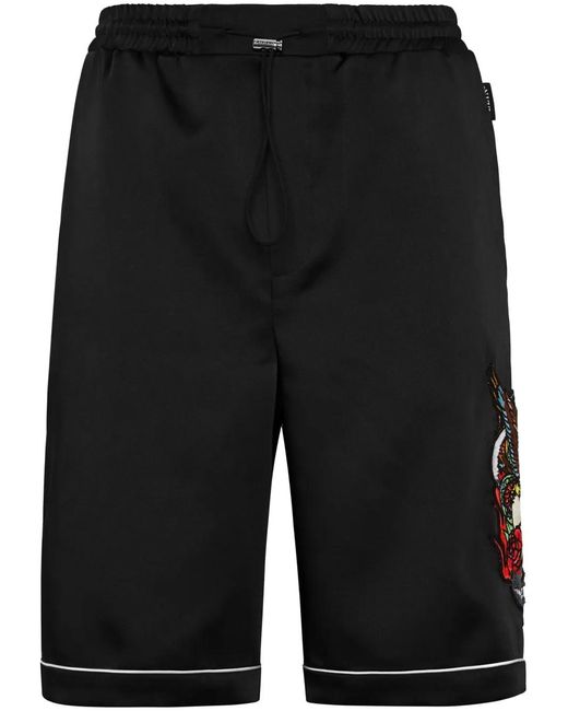 Philipp Plein Black Tattoo-Print Satin Shorts for men