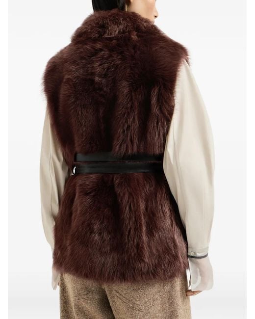 Brunello Cucinelli Brown Lux Shearling Vest With Nappa Leather Belt And Monili