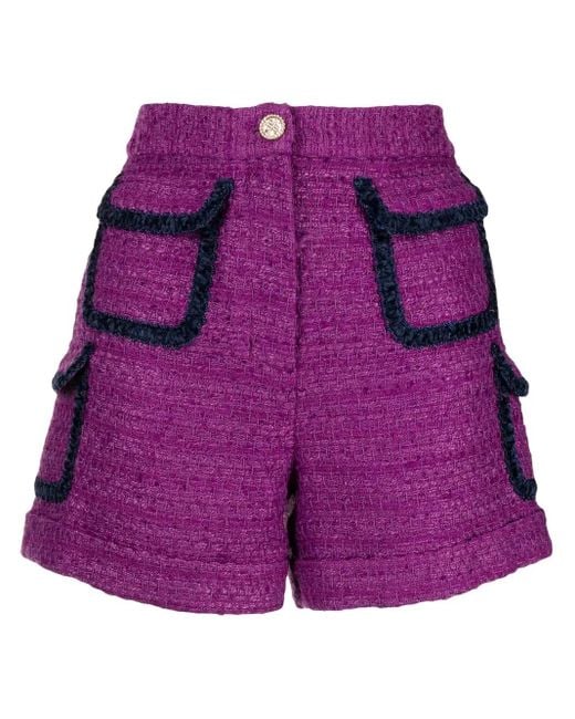 Edward Achour Paris Purple Tweed Pocketed Shorts
