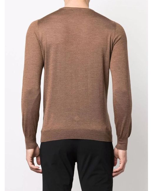 Barba Napoli Brown Fine-Knit Crew-Neck Jumper for men