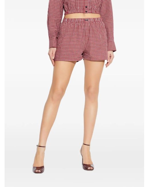 Vetements Red Elasticated Check Shorts