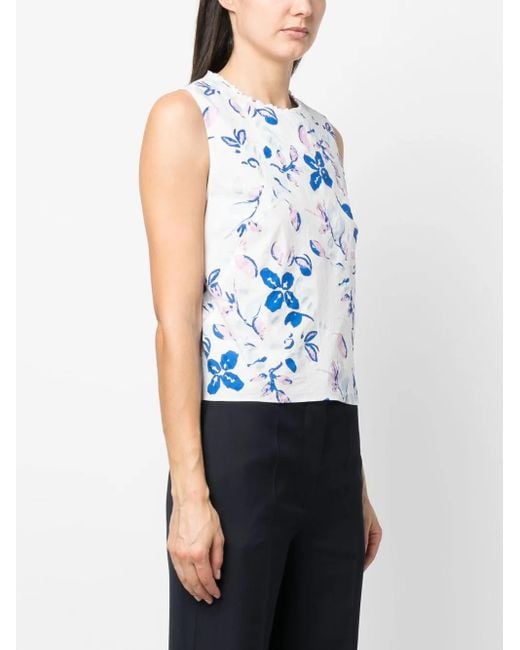 Dorothee Schumacher Blue Floral-Print Cut-Out Sleeveless Blouse