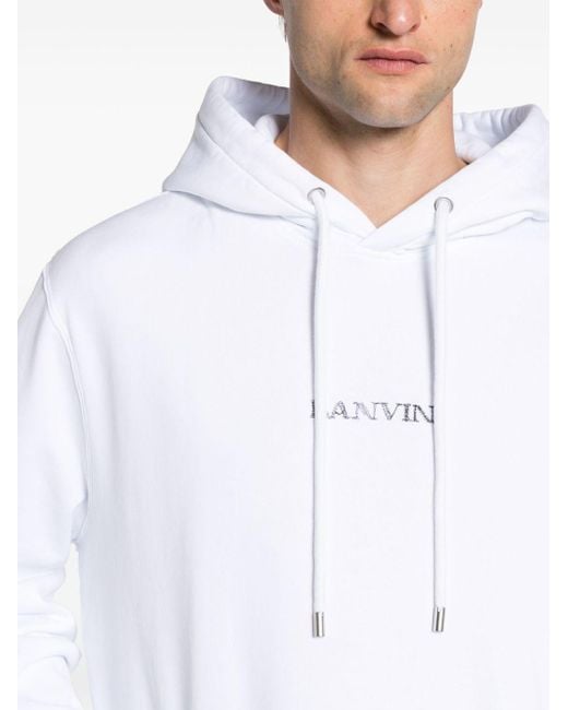 Sudadera con capucha y logo bordado Lanvin de hombre de color White