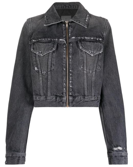Givenchy Black Distressed-effect Zipped Denim Jacket