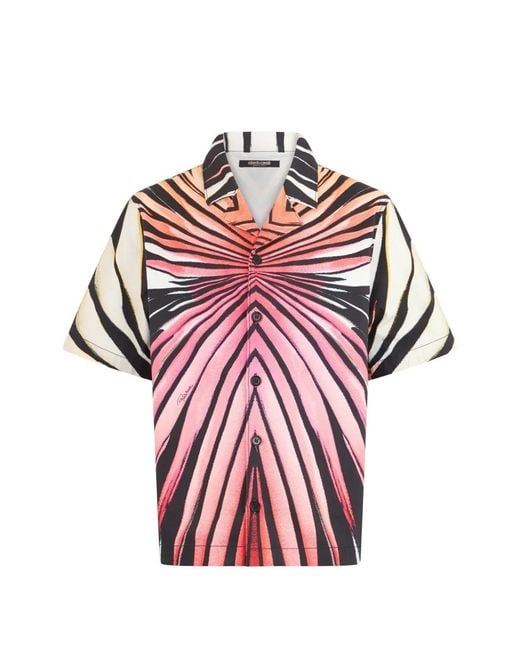 Roberto Cavalli Pink Ray Of Paradise-Print Short-Sleeve Shirt for men