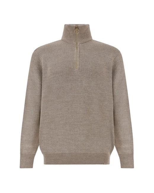 Paul & Shark Gray Half-Zip Ribbed-Knit Sweater for men