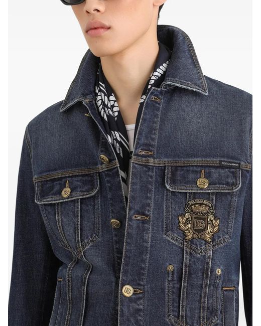 Dolce & Gabbana Blue Denim Jacket With Logo Patch for men