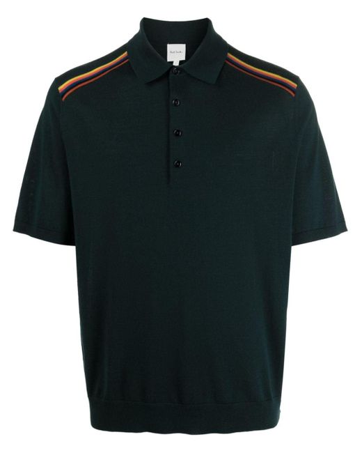 Paul Smith Black Artist Stripe-embellished Fine-knit Polo Shirt for men