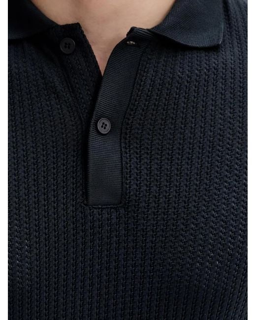Samsøe & Samsøe Black Button Textured Polo Shirt for men