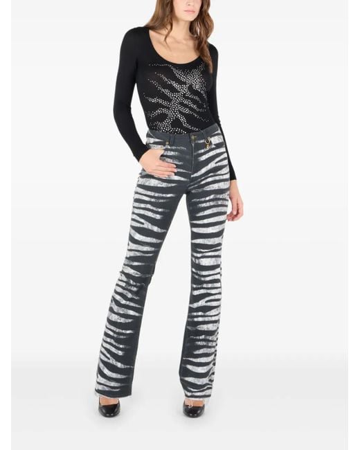 Roberto Cavalli Black Zebra-Print Flared Jeans