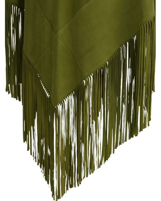 FURLING BY GIANI Green Fringe-Trimmed Suede Scarf