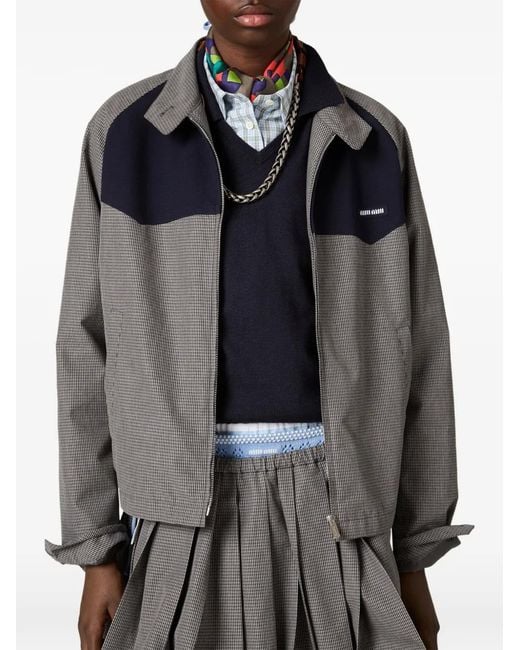 Miu Miu Gray Gingham Check Blouson Jacket