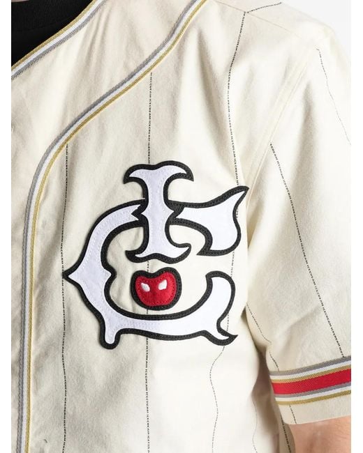ICECREAM Natural Pinstripe Logo-Patch Jersey Shirt for men