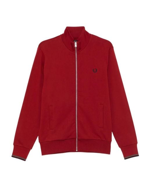 Fred Perry Red Zip-Neck Cotton Sweatshirt for men