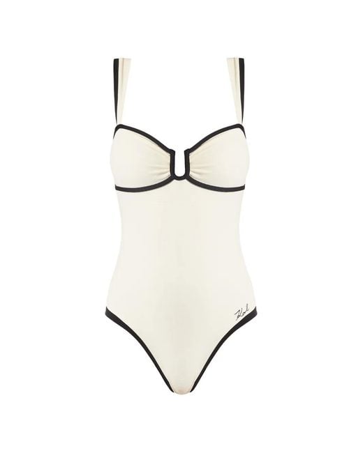 Karl Lagerfeld Natural Signature Piped Swimsuit