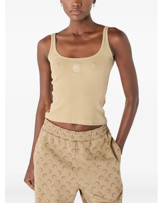 MARINE SERRE Natural Logo Ribbed Tank Top