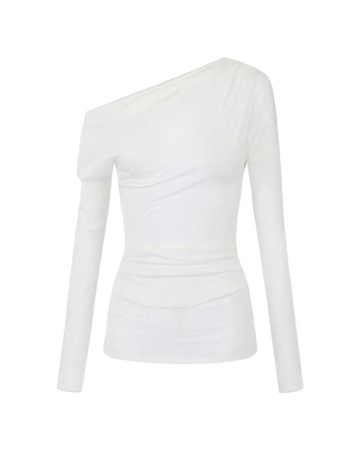 Elisabetta Franchi White Draped Asymmetric-Neck Top
