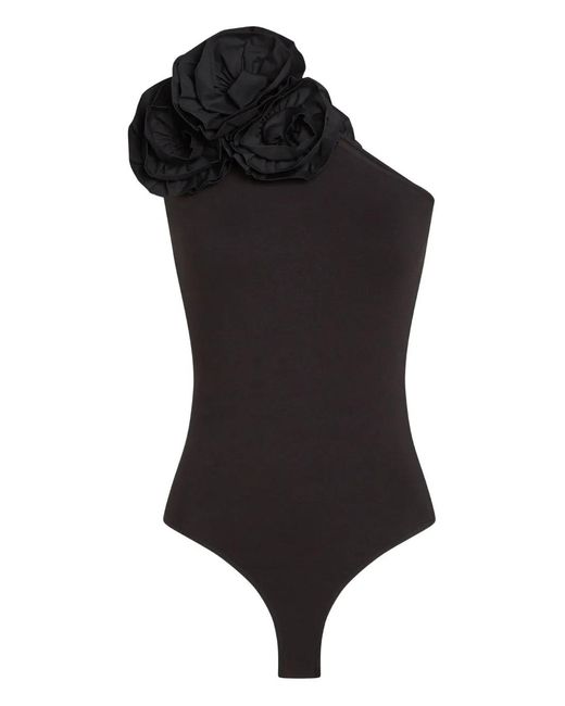 Karl Lagerfeld Black Flower One-Shoulder Bodysuit