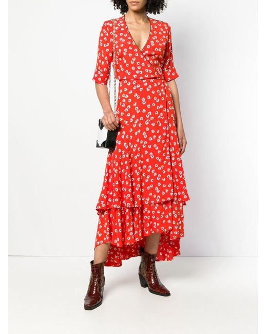 Ganni white dress red flowers hotsell