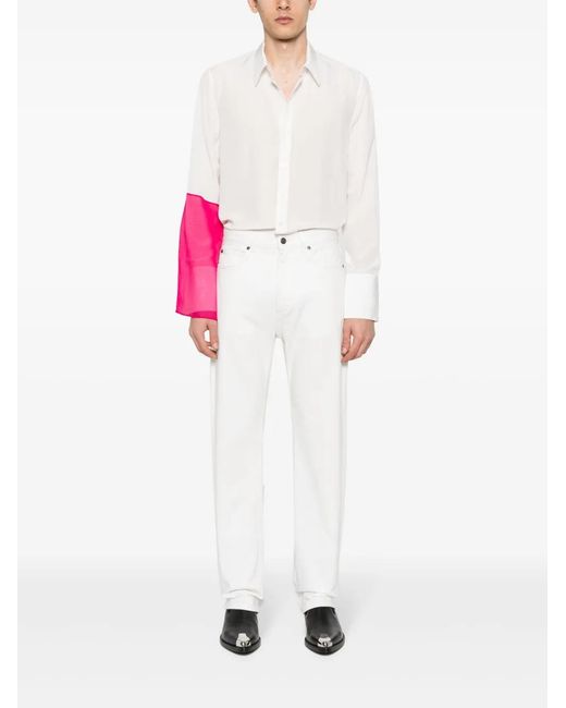 Helmut Lang White Patchwork Silk Shirt