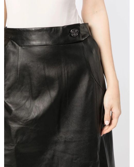Shiatzy Chen Black Leather Midi Skirt