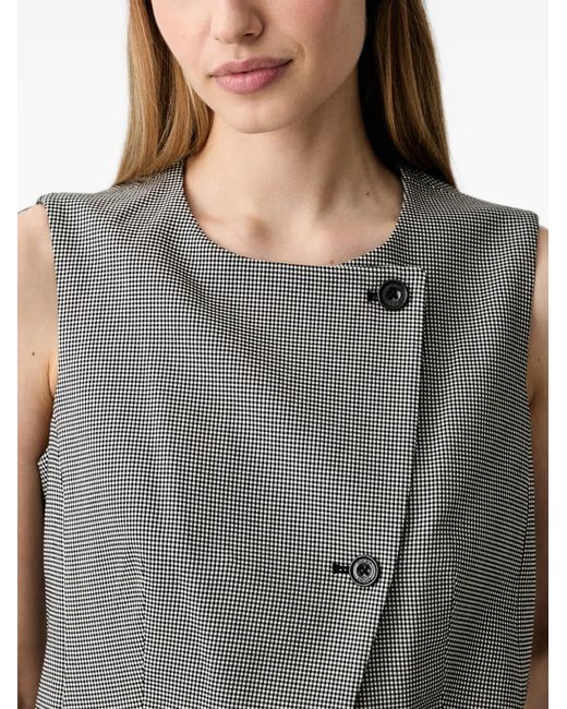 DKNY Gray Houndstooth-Pattern Wrap-Style Top