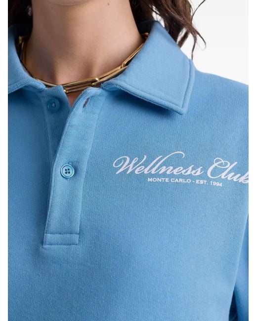 Sporty & Rich Blue Wellness Club Embroidered Polo Neck Top