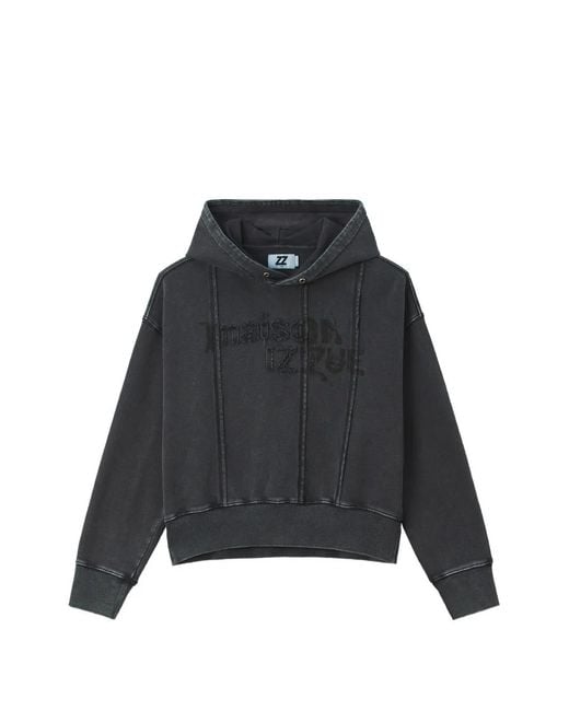 Izzue Black Logo-Embroidered Paneled Hoodie