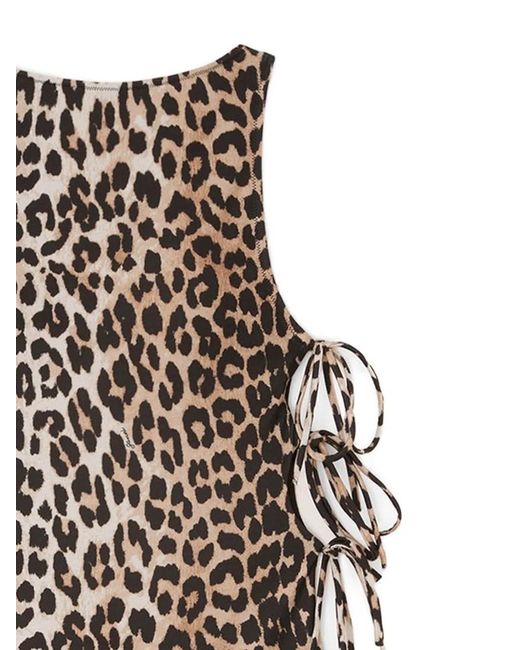 Ganni White Leopard-Print Side-Tie Swimsuit