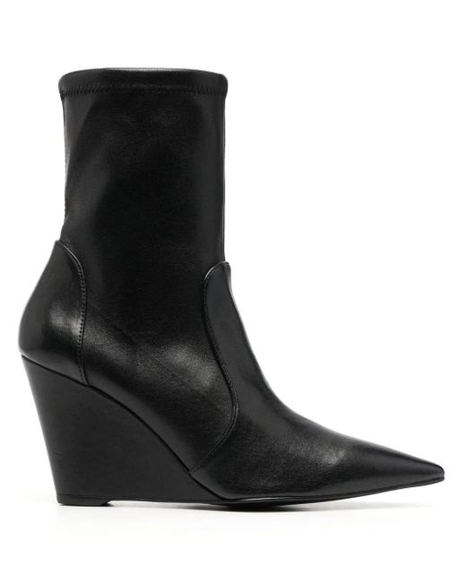 Stuart Weitzman Black 90Mm Pointed-Toe Wedge Boots