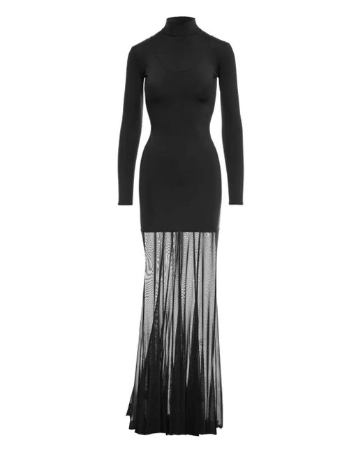 V:PM ATELIER Cami Maxi-Jurk Met Hoge Hals En Mesh in het Black