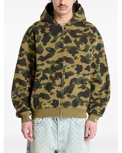 A Bathing Ape Green Camo-Print Zip-Up Hoodie