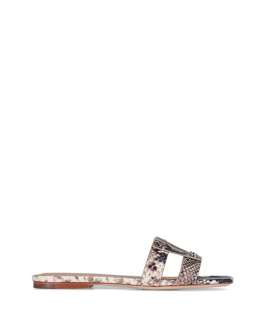 Veronica Beard White Via Slide Snake-Embossed Flat Sandals